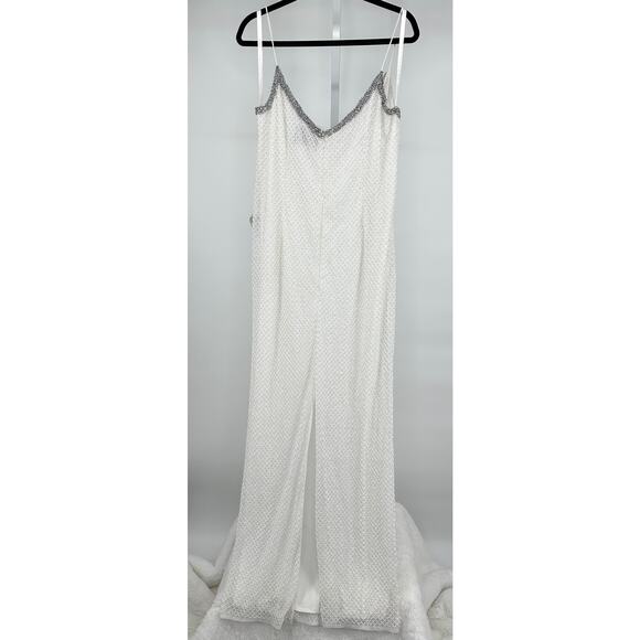 Mac Duggal ‎ White Beaded Spaghetti Strap Column Gown 14 - Picture 9 of 13